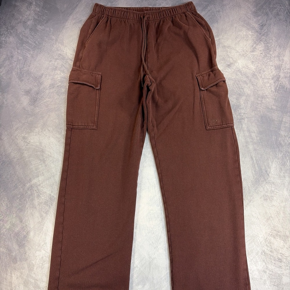 PINK Victoria's Secret Cargo Sweatpants Womens Large Brown Fleece Joggers